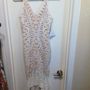 LOFT White Lace High-Low V-Neck Dress